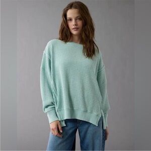American Eagle Mint Green Women's Waffle Sweater